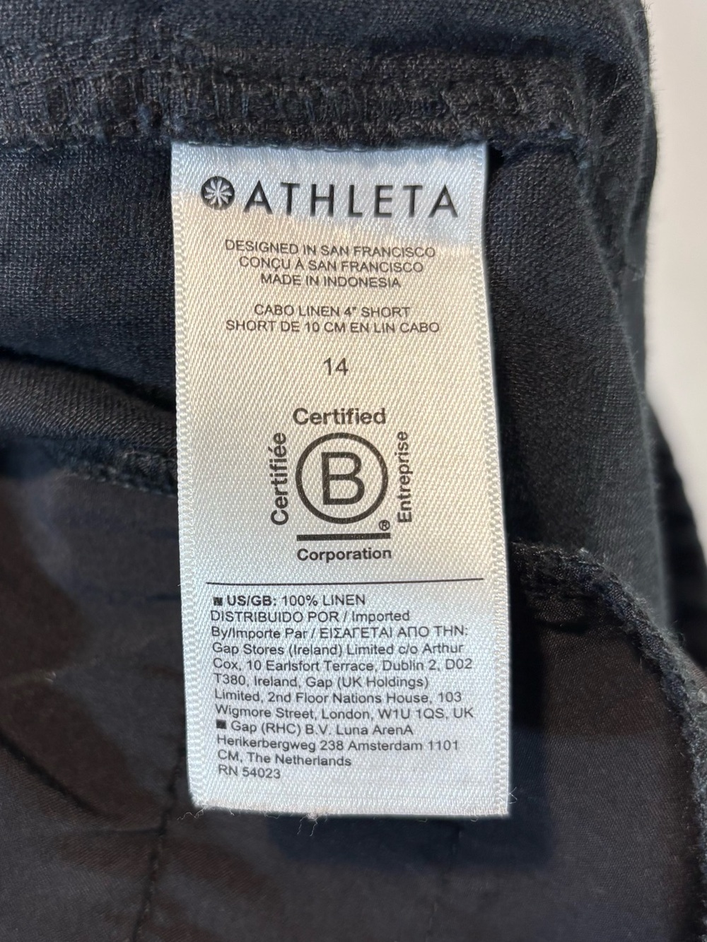 Athleta 100% Linen Cabo 4” Shorts Black Pull On Drawstring Women’s Size 14 - Picture 4 of 5